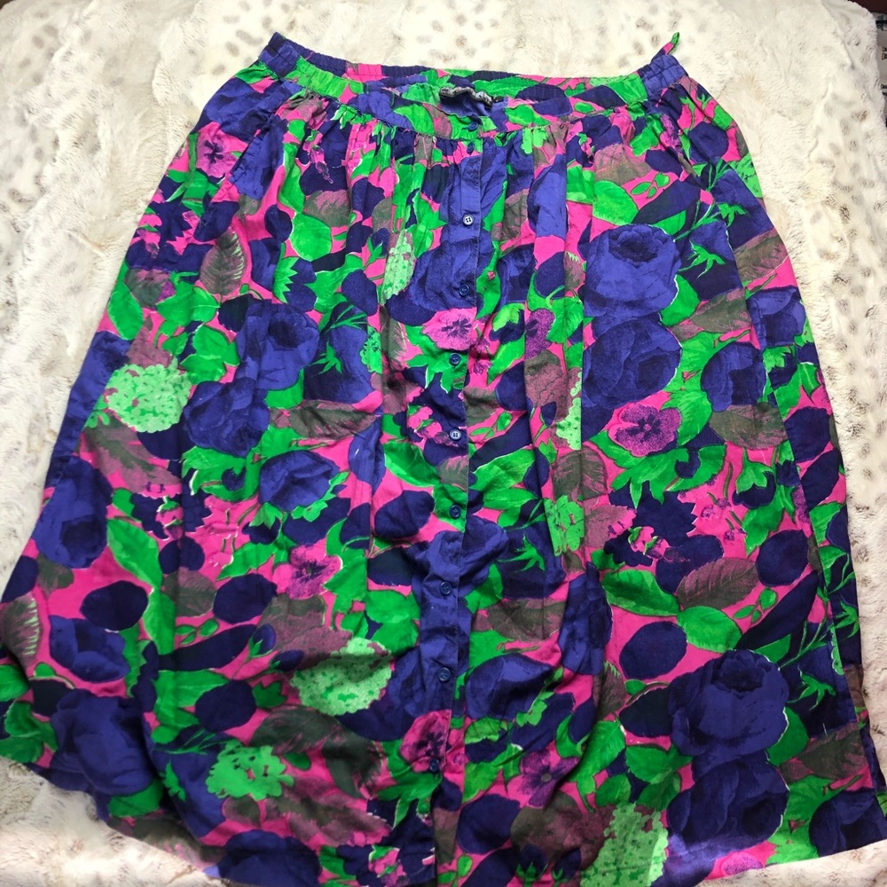 TopShop Purple/Green Midi Circle Skirt Has Pockets